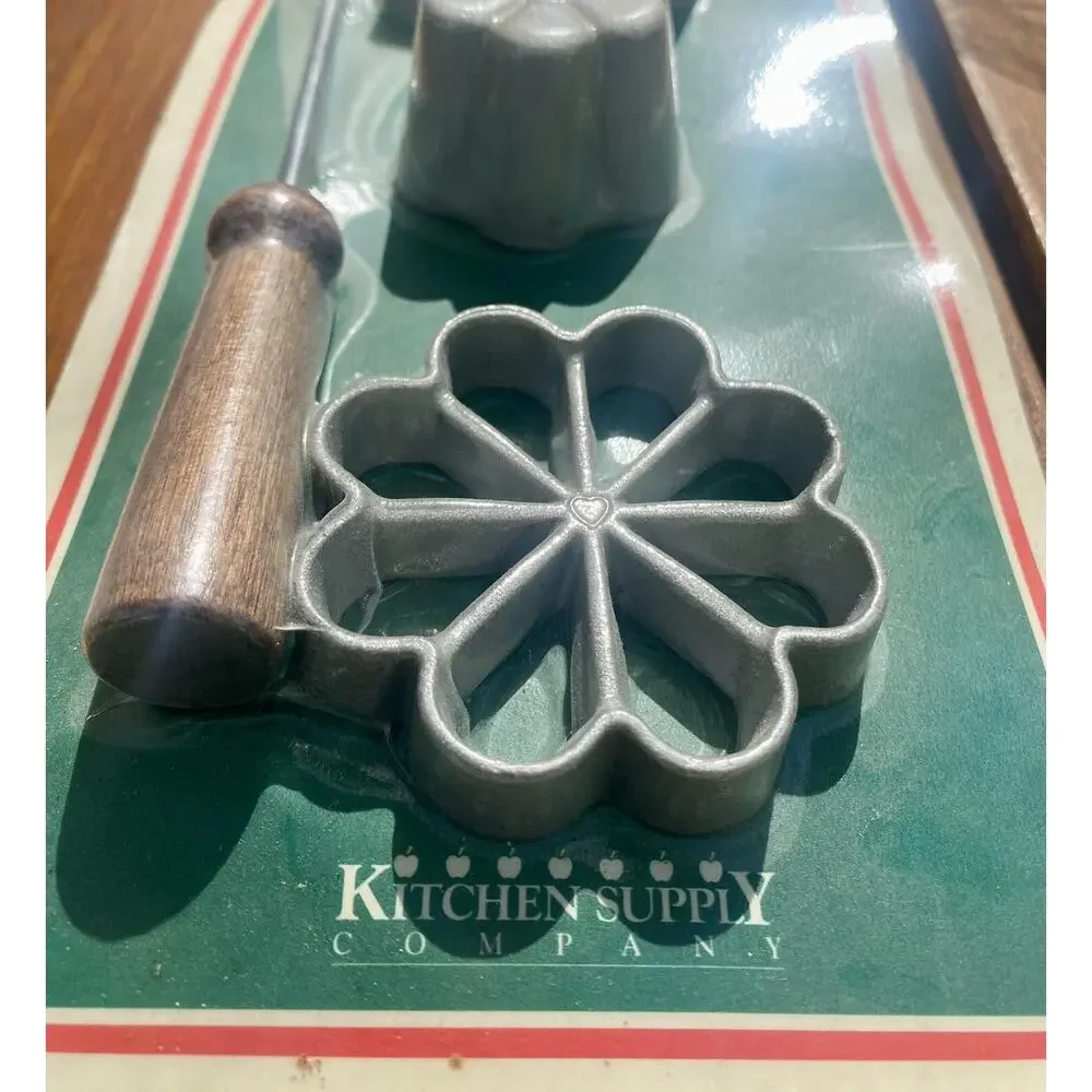 Vintage Iron Cookie Molds Rosette and Handle In Original Packaging NOS